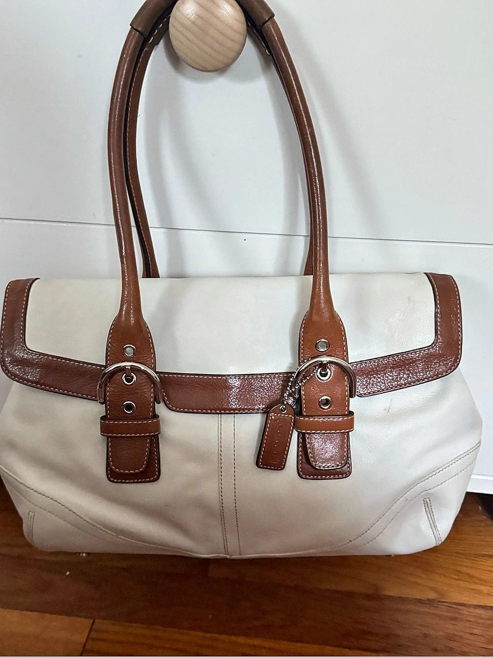 Coach Hampton Tote White & Brown Shoulder Bag